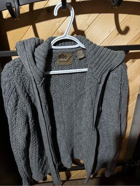 BDG Dark Gray Hooded Cable Knit Open Cardigan